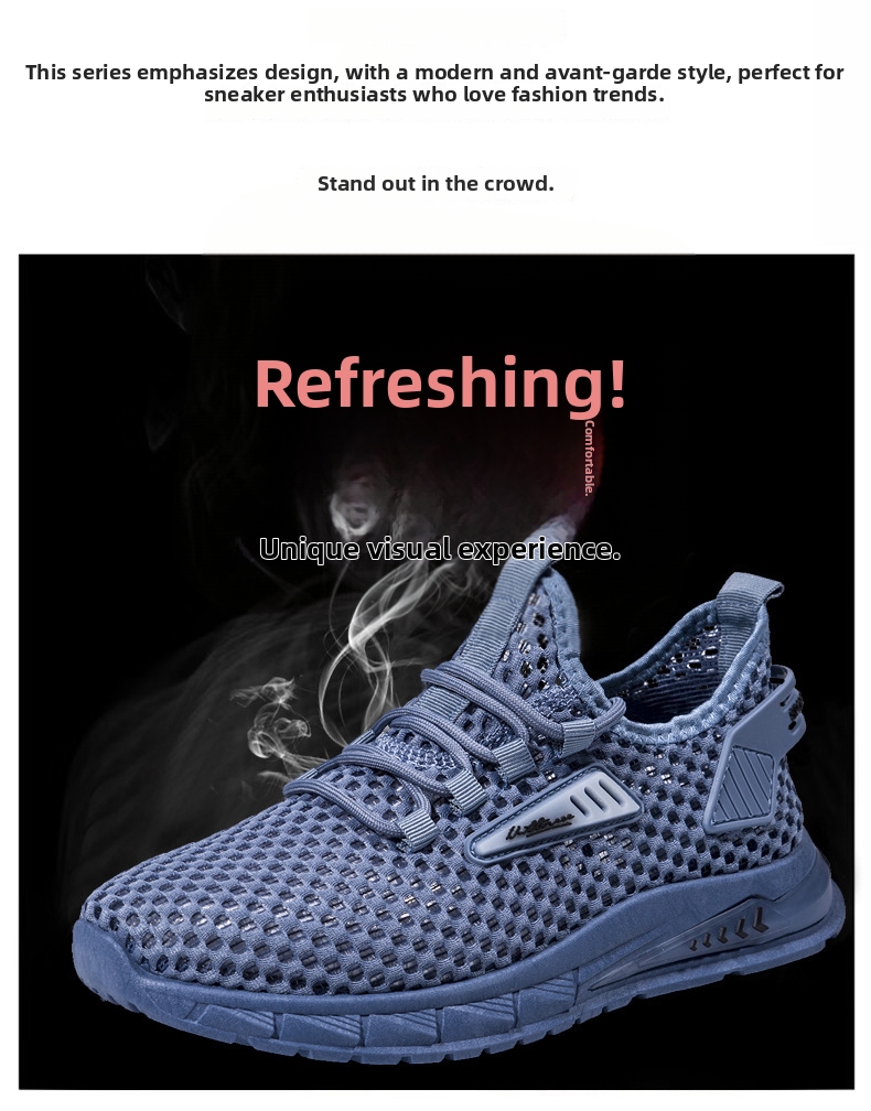 Men's Summer Sports Shoes Breathable Mesh Hollow Out Lightweight Flyknit Size 39-48 White Black Casual_voghion.com