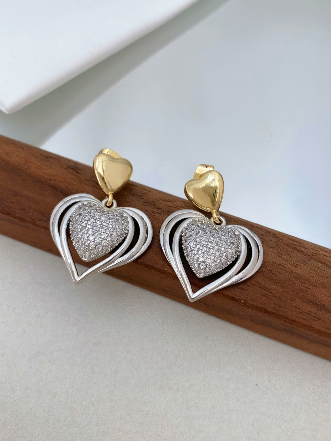 Heart Shape Pattern 1 Pair Sweet Heart Shape Mixed Metal Plating Inlay Copper Zircon 18K Gold Plated Drop Earrings