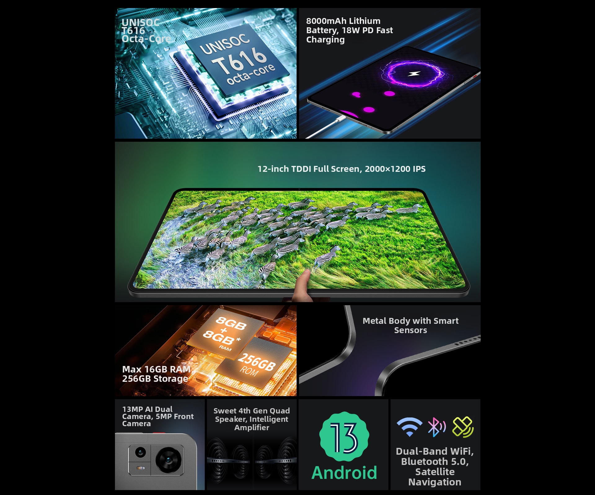 Tablet PC T60 da 12 pollici, piena compatibilità di rete, 8 GB di RAM, 256 GB di ROM, sistema Android._voghion.com