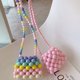 Pearl bag summer hand-woven diy cute beaded bag messenger bag lipstick bag coin purse children's bag finished product