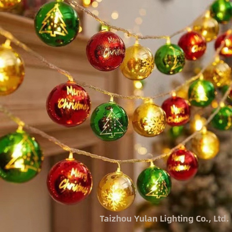 LED-Lichterkette mit galvanisierten Kugeln, Weihnachtsmann und Schneemann, festliche Lichterkette mit warmem Licht, stimmungsvolle Weihnachtsbeleuchtung für Haus und Garten_voghion.com