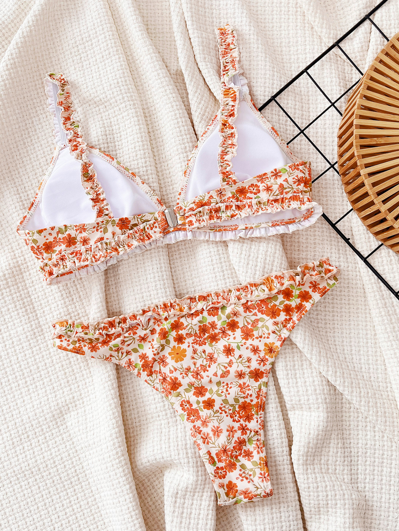 Women's Floral Bikini Set With Triangle Top And High-cut Bottom_voghion.com