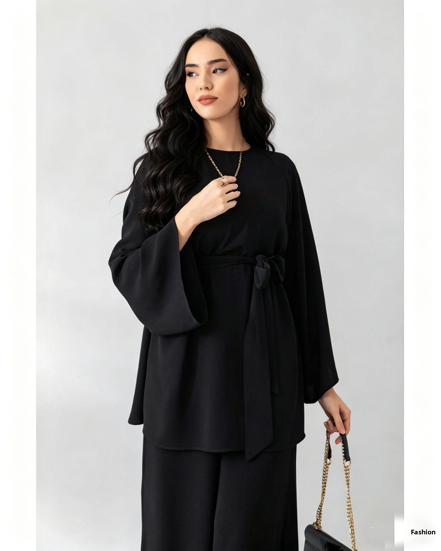 Women's Elegant Two Piece Set European American Style Cross Border Long Sleeved Solid Color Wide Leg Pants plus Size_ecoleips.com