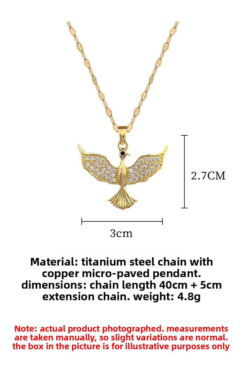 Colar deslumbrante com pingente de pássaro voador totalmente cravejado de diamantes, elegância leve e sofisticada, perfeito para celebridades da internet. Ideal para a clavícula. Feito em aço titânio._voghion.com