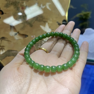 Natural Hotan Jasper Straight Cut Old Hand String Head Bracelet Spinach Green Yang Green No Black Dot Material Fine Moisturizing
