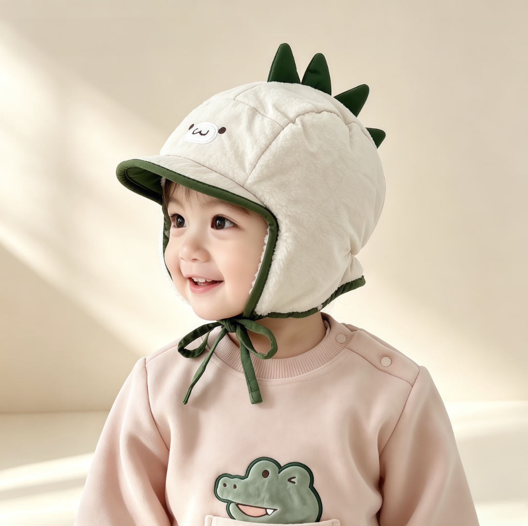 Korean-style new cartoon animal-themed baby hat, fleece-lined for warmth, with ear protection, soft brim, suitable for autumn and winter, children's hat