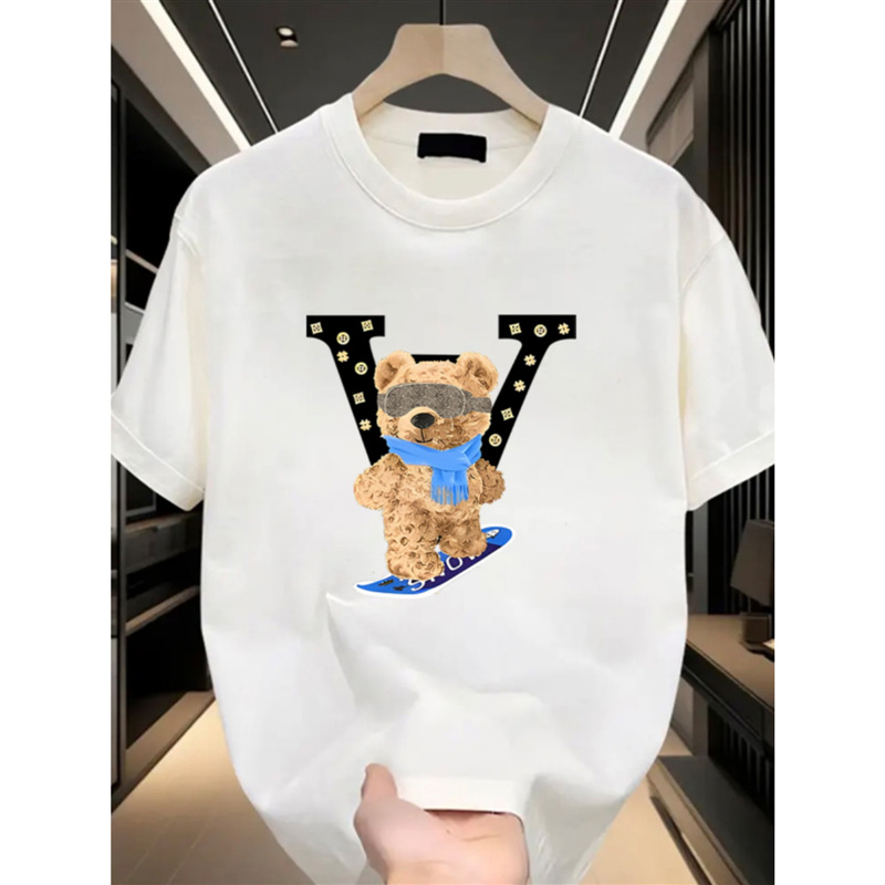 Camisetas de manga corta de algodón puro, modernas para hombre y mujer, con estampado versátil para parejas, ideales para el verano._voghion.com