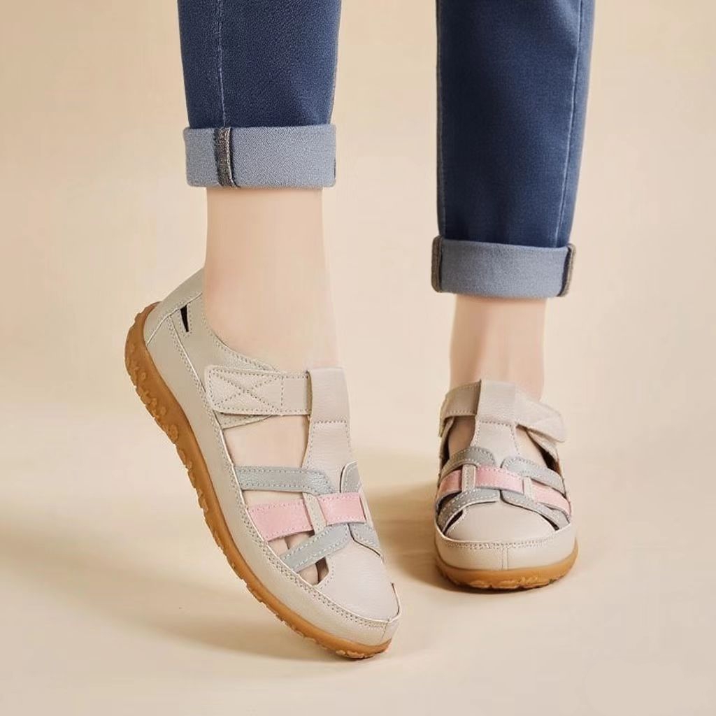 Cross-Border Large Size 35-44 Summer Handmade Retro Sandals Soft Sole Mom Shoes Velcro Casual Women's Shoes Beach Shoes