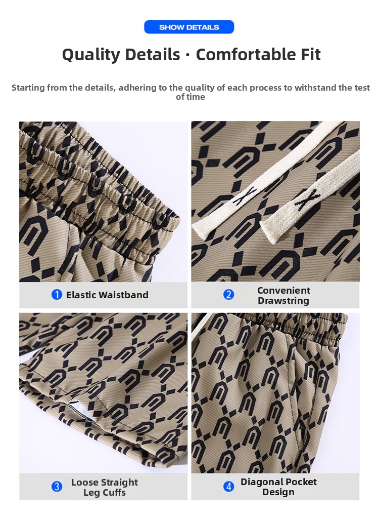 Men's Summer Beach Shorts Straight Fit Trendy Polyester Shorts_voghion.com
