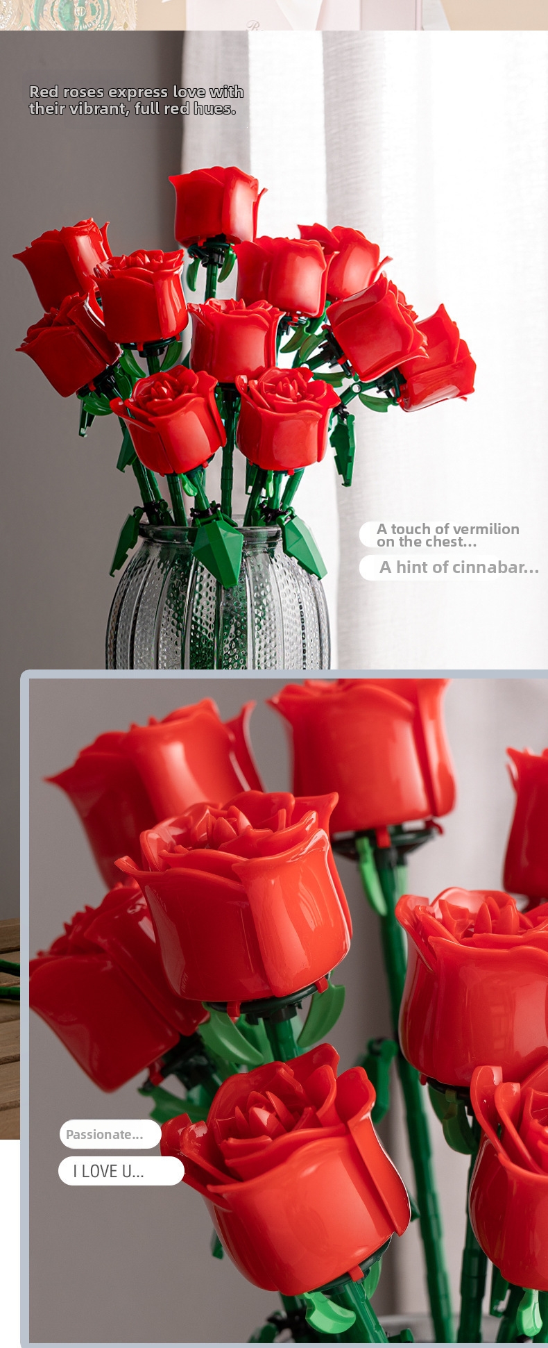 Rose Building Blocks Bouquet Educational Construction Toy Set_voghion.com