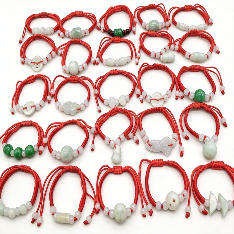Natural Jade Red String Bracelet, Red String Bracelet for the Year of Birth, Handmade Weaving, Popular Small Accessory at Street Stalls Natural Jade Red String Bracelet, Red String Bracelet for the Year of Birth, Handmade Weaving, Popular Small Accessory at Street Stalls