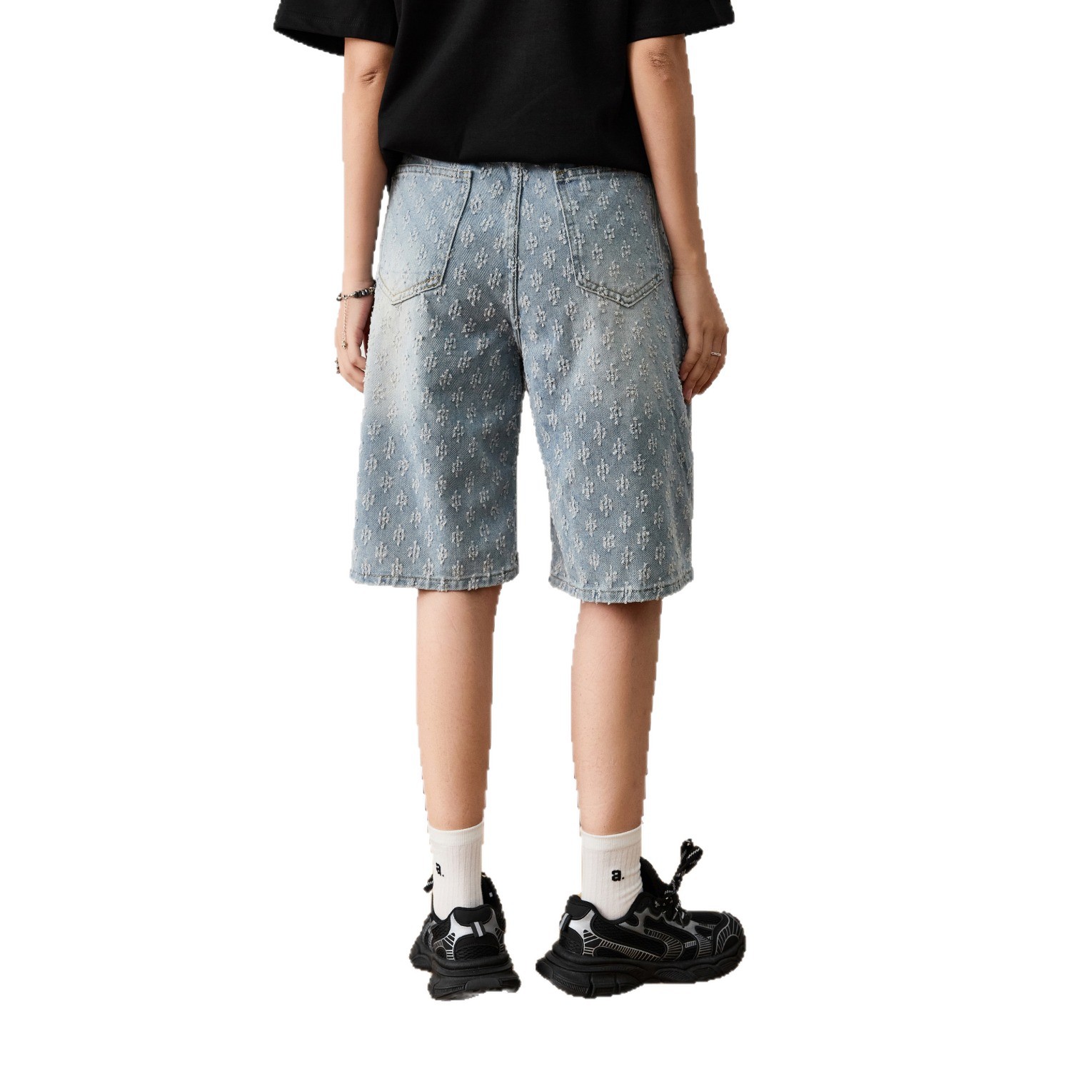 Jacquard-Denim-Shorts für Herren – Lässige Sommerhose mit geradem Bein, weitem Saum und kunstvollem Muster, leicht und atmungsaktiv, Streetwear_voghion.com