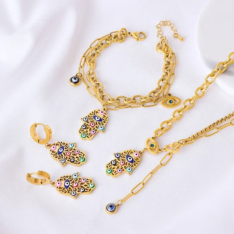 Pendant, necklace, bracelet, earrings stainless steel, set, European style, boho style
