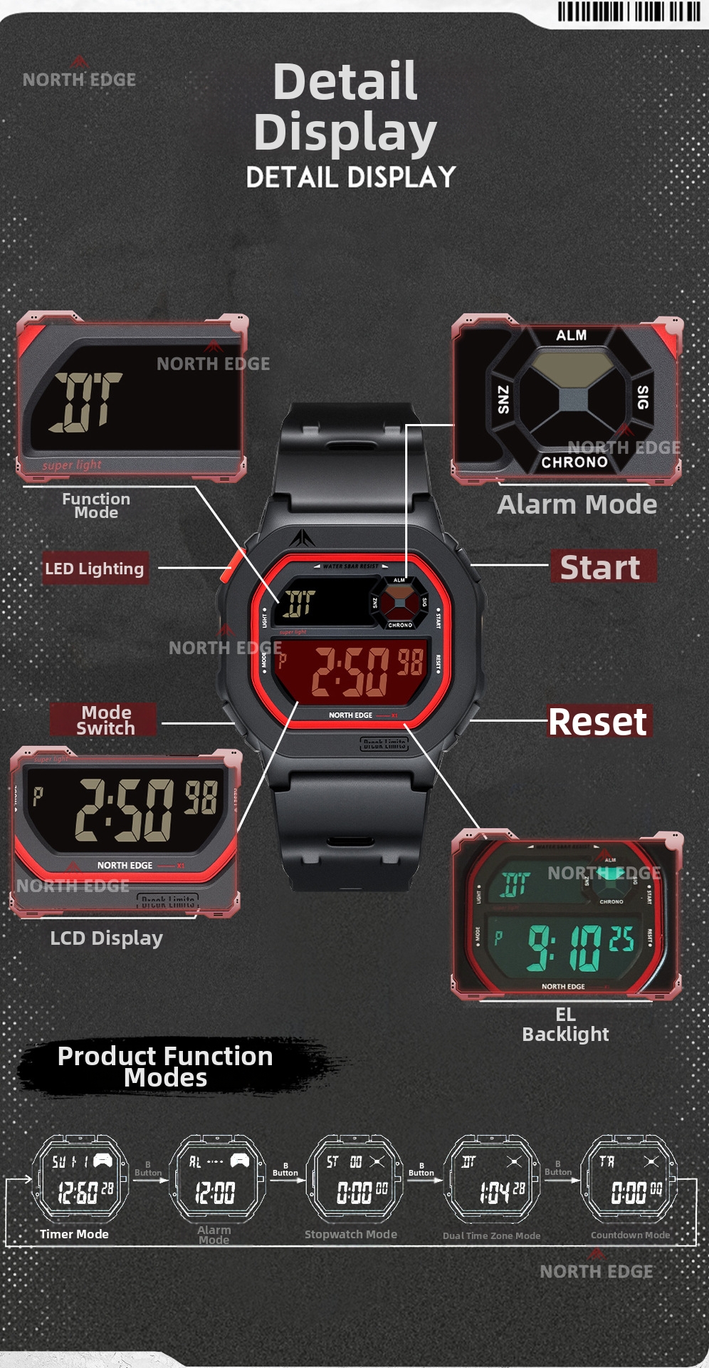 Waterproof Digital Watch Square Shockproof Outdoor Sports Trendy_voghion.com