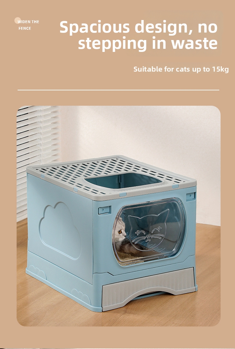 Große Klappbare Katzentoilette Mit Haube Für Einfache Reinigung_voghion.com