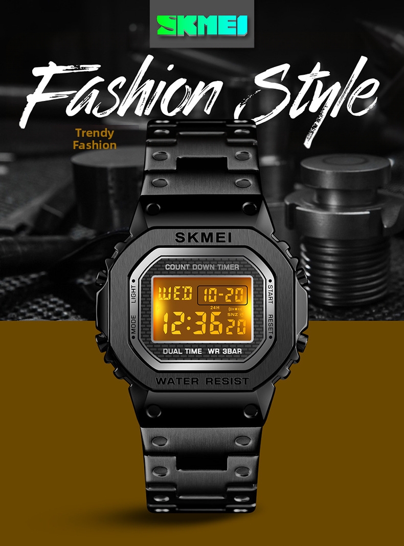 Men's Digital Watch Luminous Mechanical Style Trendy Round Dial_voghion.com