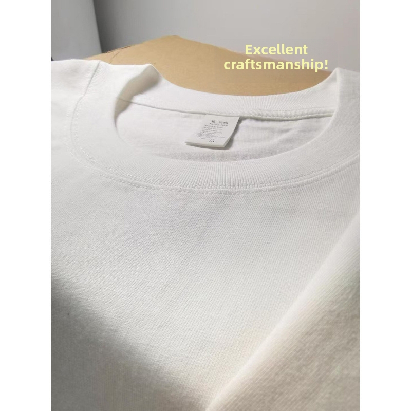 Camiseta masculina de manga curta, 100% algodão, versátil, modelagem solta, estilo americano moderno e urbano, respirável, nas cores branca e preta._voghion.com