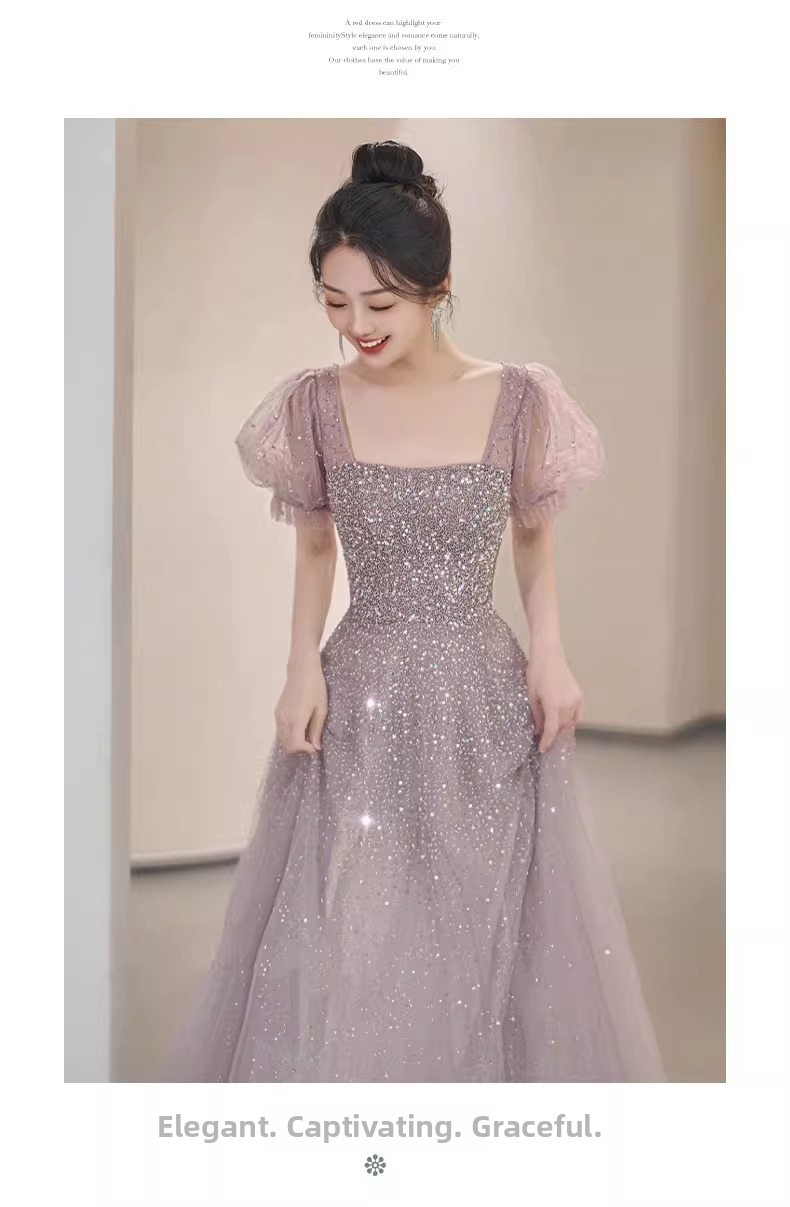 Elegant Luxurious Sequined French Style Evening Gown New Style for Art Exams Perfect Banquets Annual Meetings Ideal Emcees Women's Party Wear_ecoleips.com