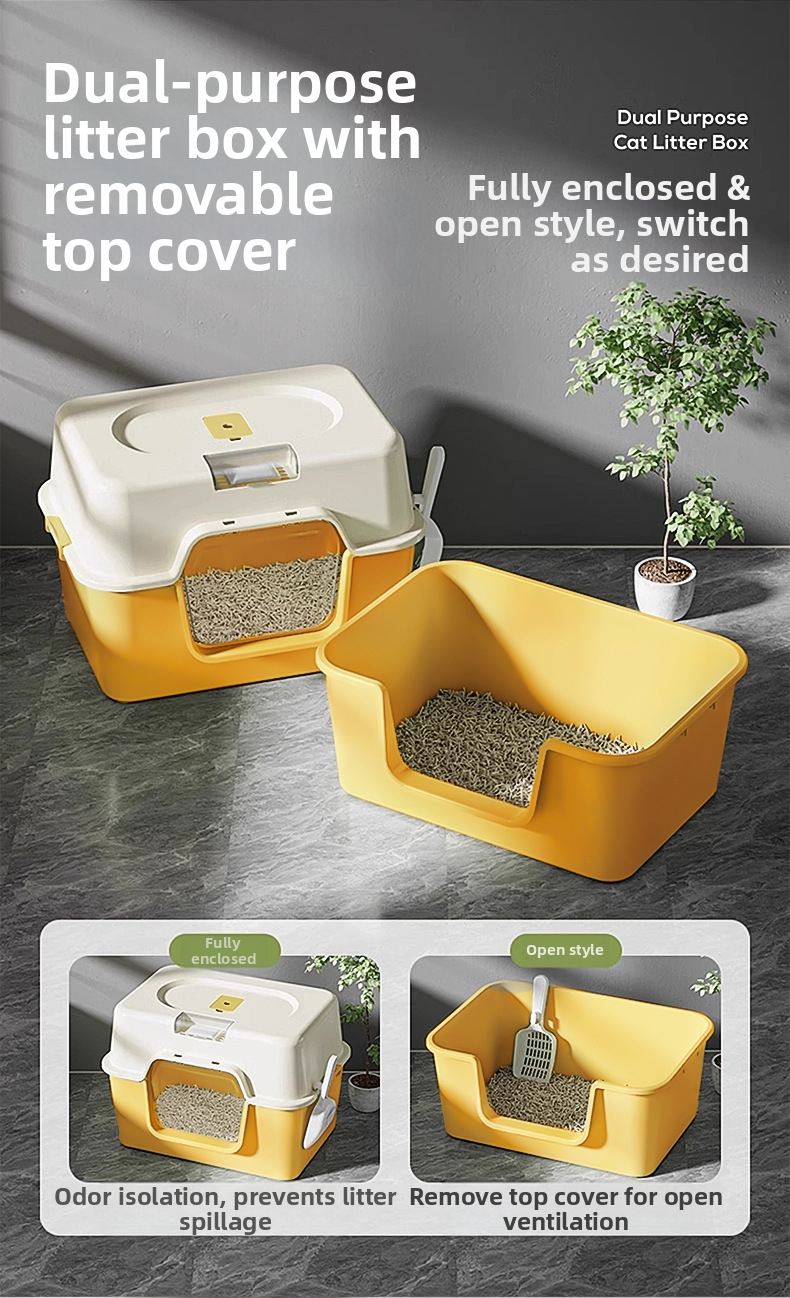 Large Enclosed Cat Litter Box With Splash And Odor Protection_voghion.com