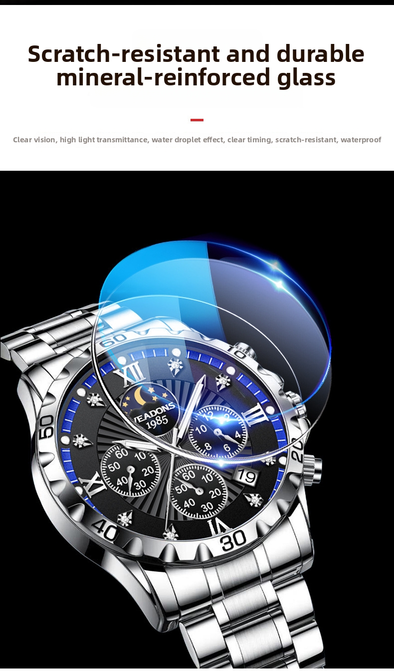 Herren Business Quarzuhr Mit Mondphase Und Chronograph_voghion.com