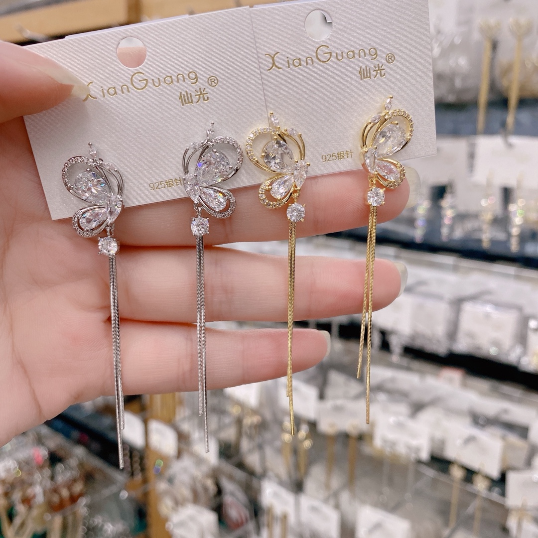 仙光爆款小众设计耳环日韩时尚长款蝴蝶水滴流苏气质耳饰