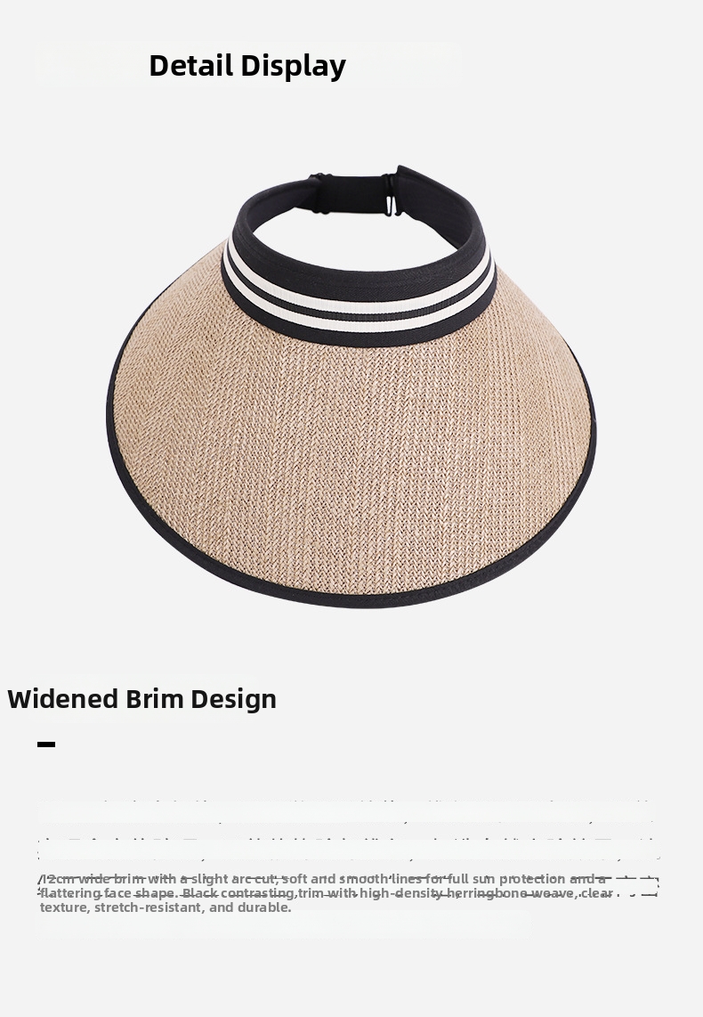 Women's Straw Visor Hat Breathable Wide Brim Sun Protection_voghion.com