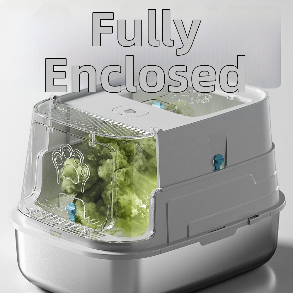 Large Stainless Steel Enclosed Cat Litter Box Anti-leak Toilet_voghion.com