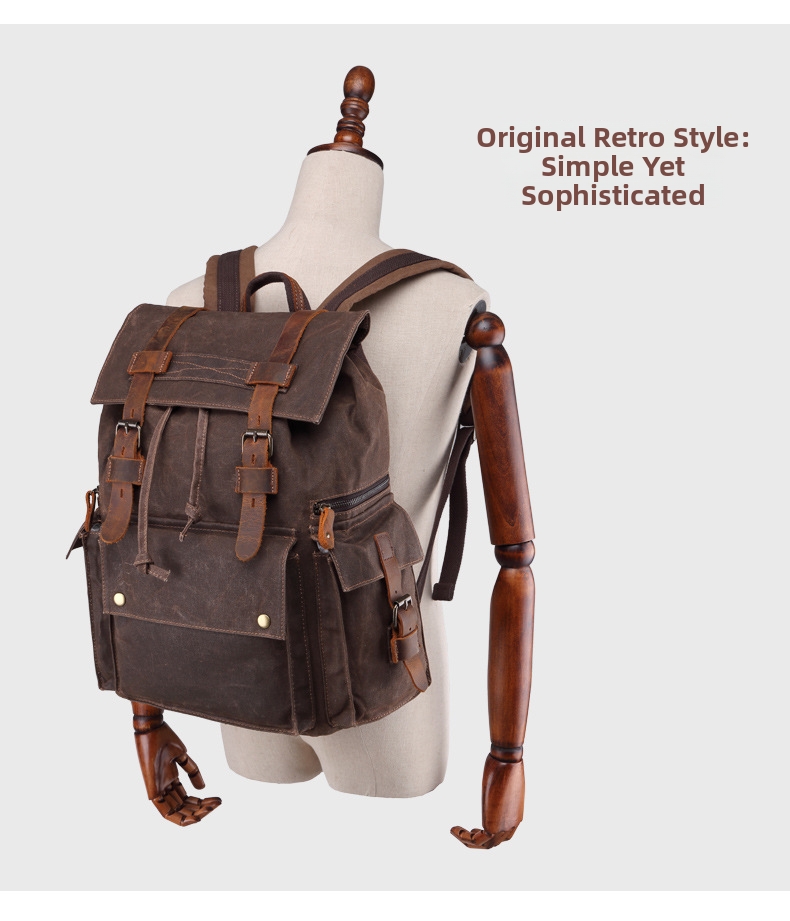 Men's Waterproof Canvas Backpack With Leather Details For Travel_voghion.com
