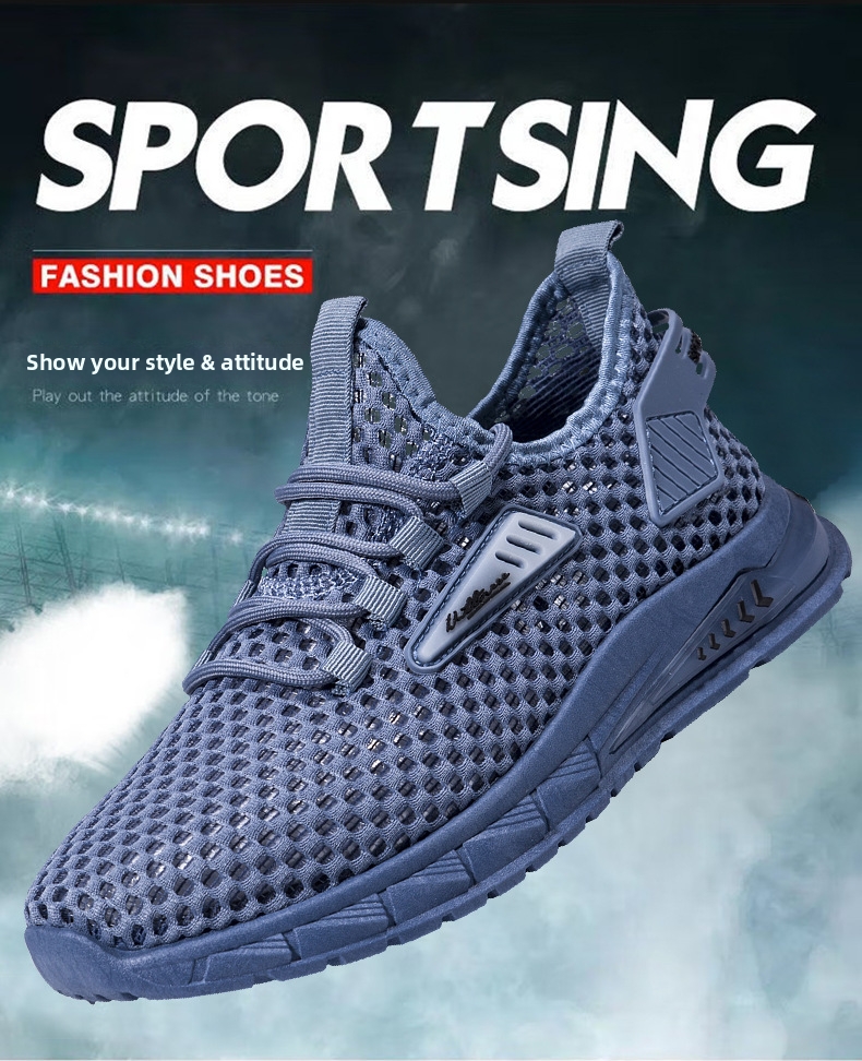 Men's Summer Sports Shoes Breathable Mesh Hollow Out Lightweight Flyknit Size 39-48 White Black Casual_voghion.com