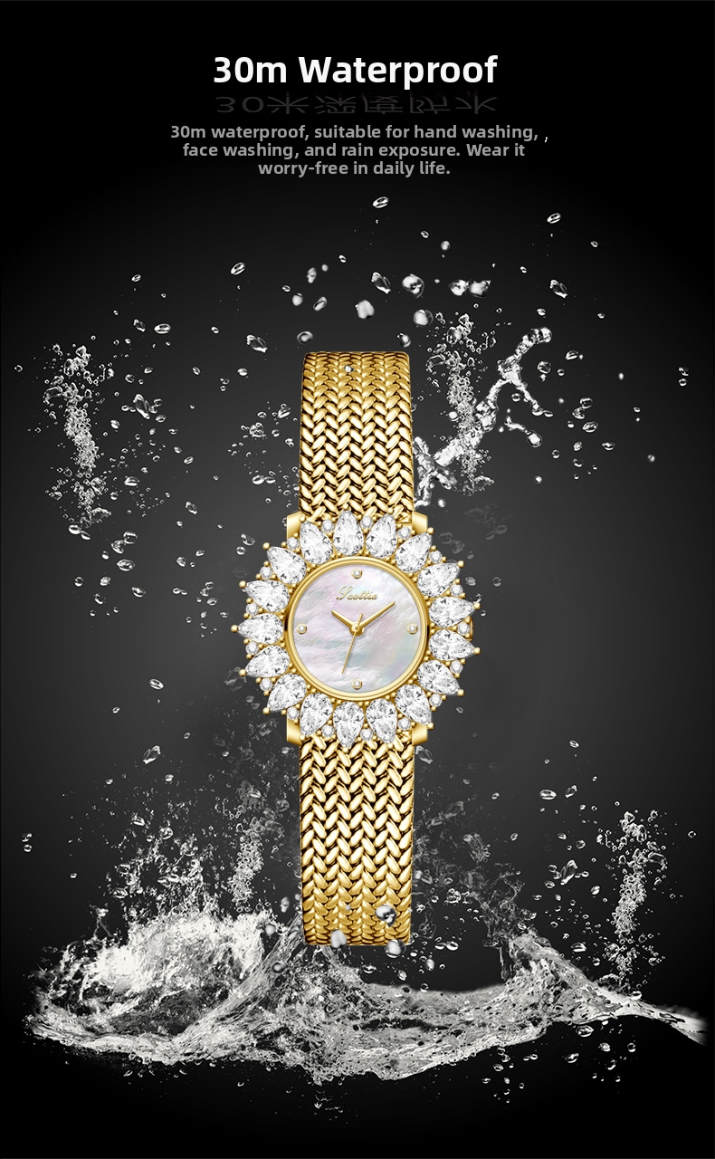 Women's Luxury Quartz Watch Mother Of Pearl Dial Mesh Strap_voghion.com