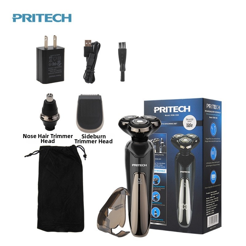 Rasoio multifunzione 3 in 1 Pritech da uomo con display digitale a LED, ricaricabile e impermeabile, rifinitore per barba._voghion.com