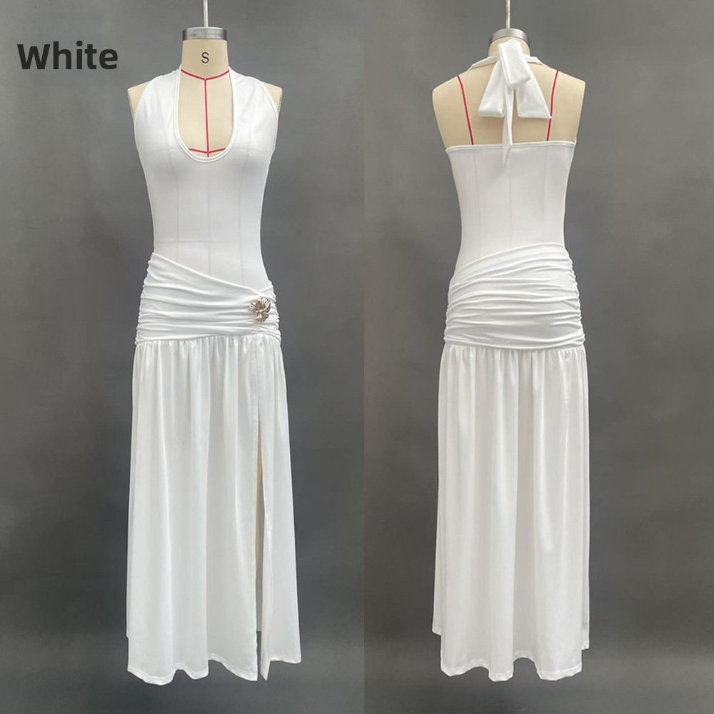 Summer Halter Backless Slit Dress – Stretchy Bodycon Midi Dress With High Leg Split (S-L, Soft Milk Silk Fabric, Sexy Evening & Club Wear)​_ecoleips.com