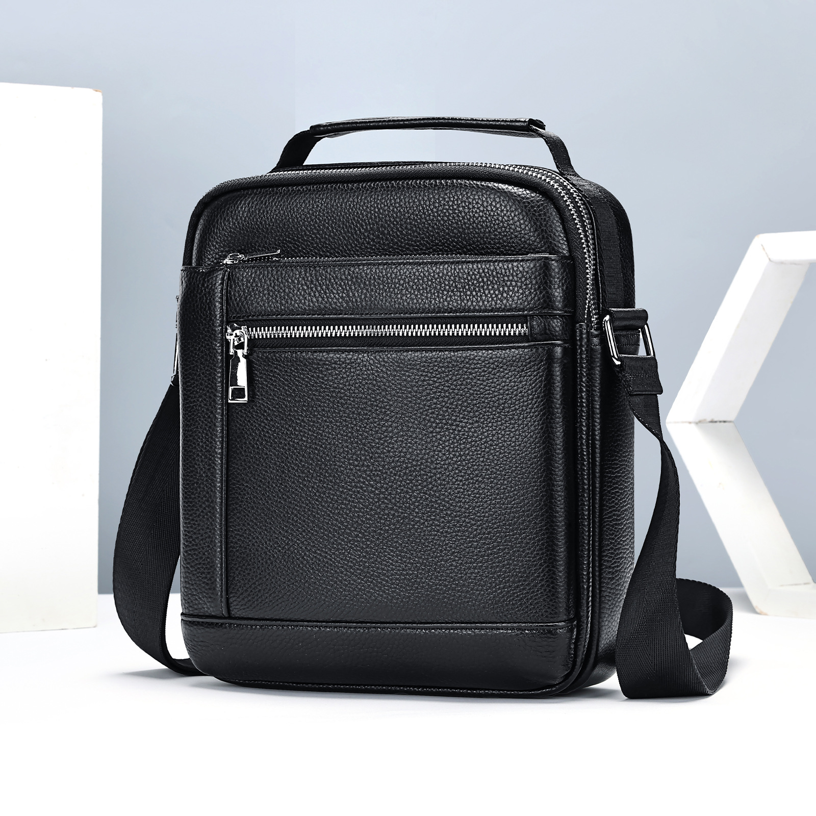 Men's Top Grain Cowhide Bag Casual Large Capacity Stylish Vertical Leather Shoulder Bag Trendy Luggage For Men_voghion.com
