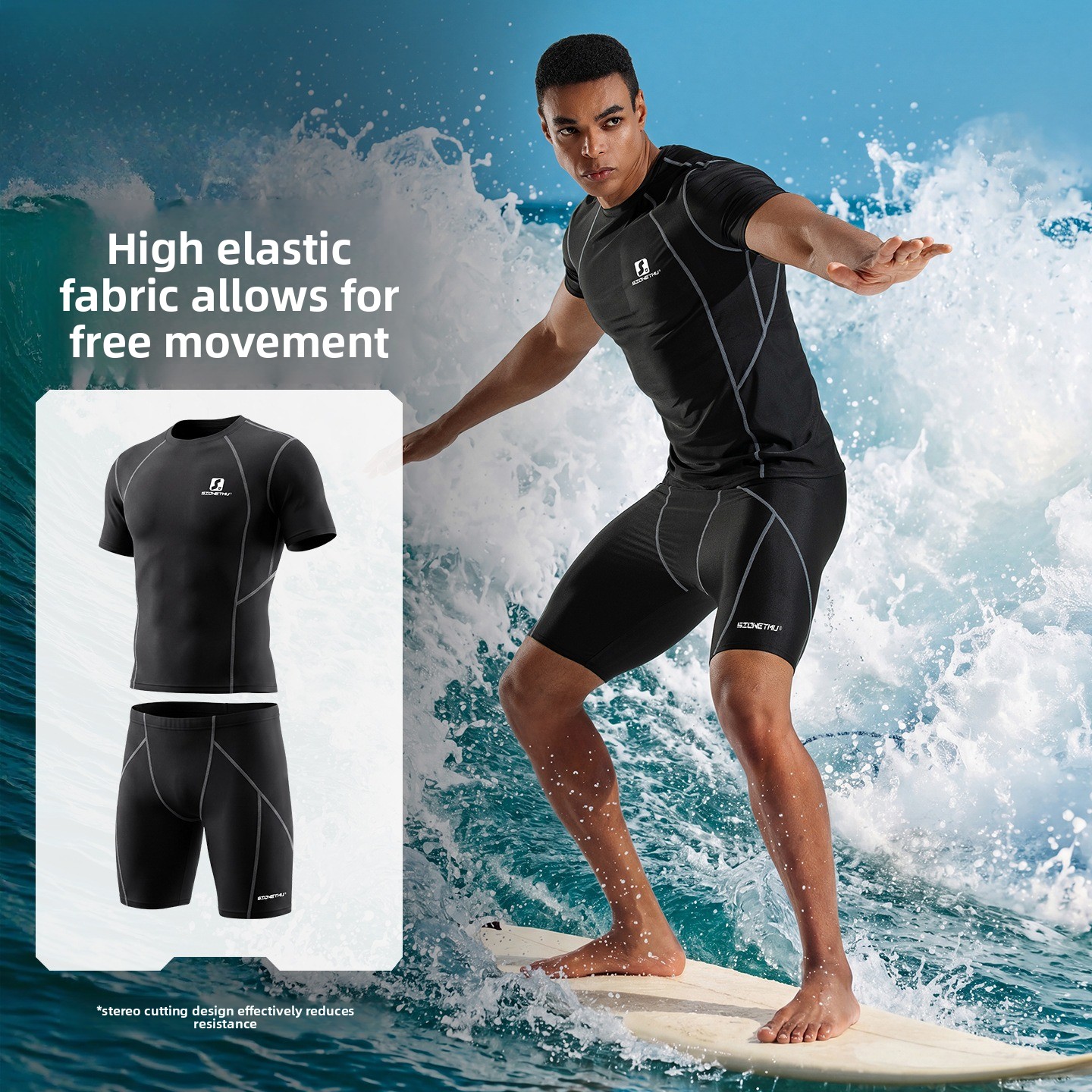 Men's Swimsuit Short Sleeve Quick Drying Sunscreen Hot Spring Beach Seaside Loose Professional Swimsuit Swimsuit Equipment_viptrois.com