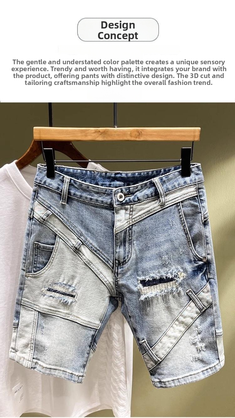 Men's Summer Slim Fit Denim Shorts Korean Style Trendy Ripped Casual Five Point Brand Pants_mkmklike.com