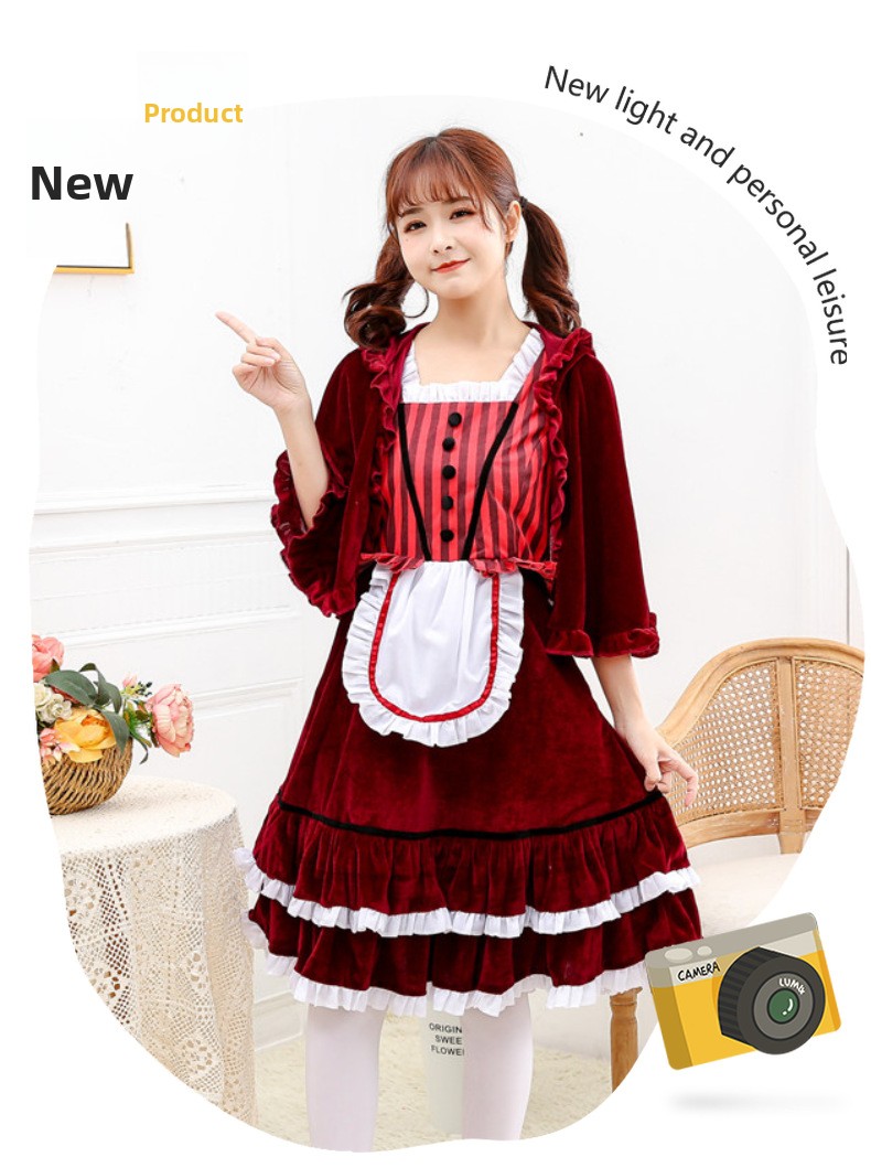 Halloween Costume, Cosplay, Stage Play, Drama, Red Hat, Costume, Cosplay, Burgundy Maid, Maid Costume, House Costume_ecoleips.com