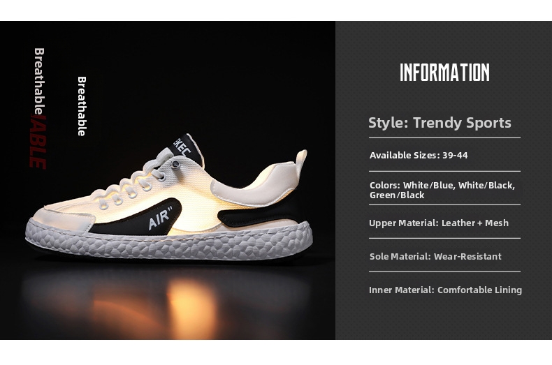 Chaussures de sport décontractées en maille pour homme, blanches et noires, semelle souple, confortables, idéales pour la course, modèle monobloc à lacets, tendance 2024, livraison directe pour étudiants_voghion.com