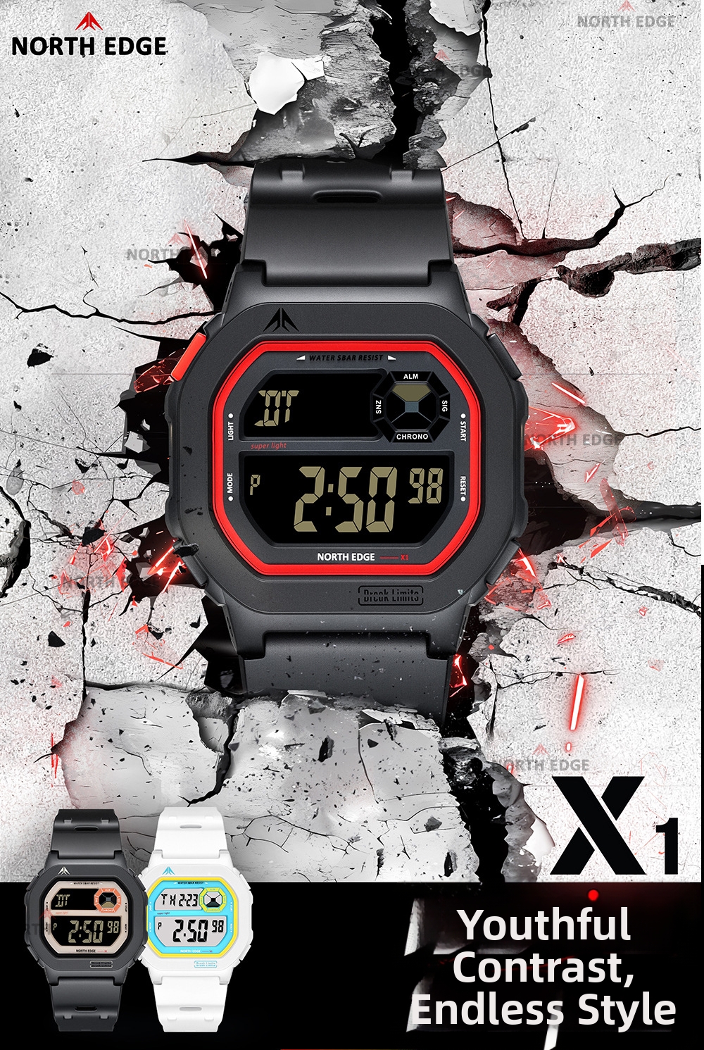 Waterproof Digital Watch Square Shockproof Outdoor Sports Trendy_voghion.com