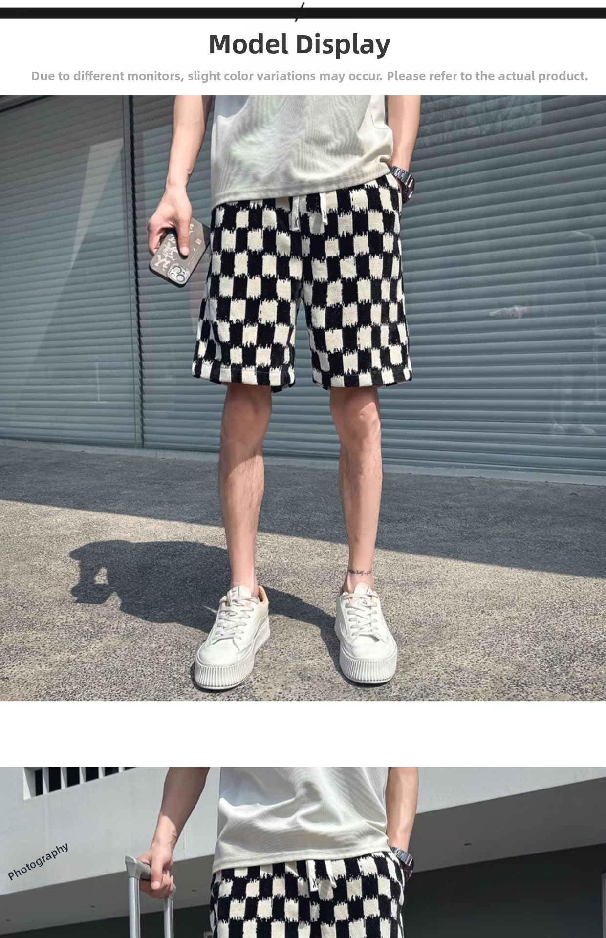 Herren Shorts Kariert Retro Casual Weite Passform Sportlich_voghion.com