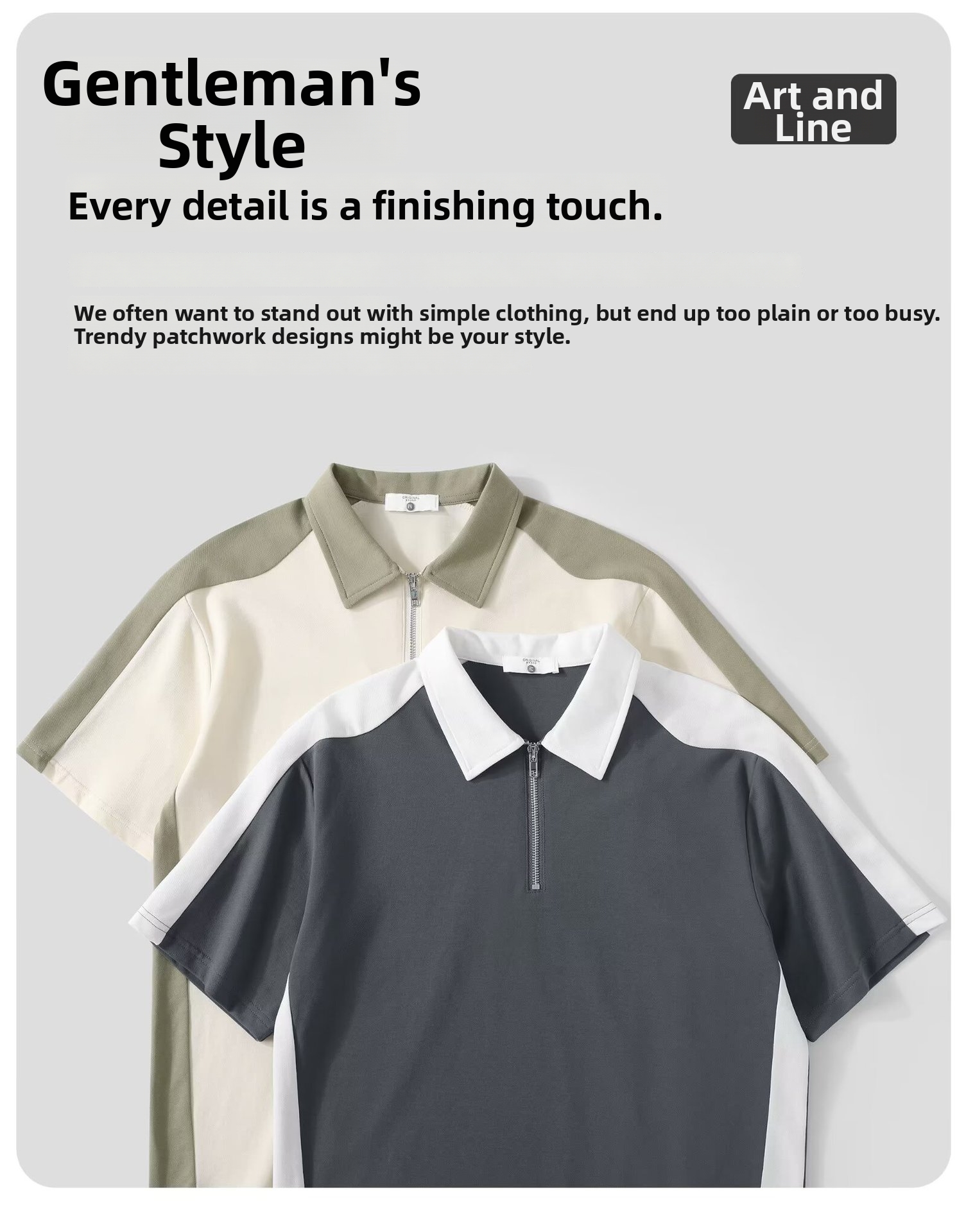 Polo homme coupe slim, color block, style britannique décontracté, manches courtes, demi-zip, nouveauté été tendance._voghion.com