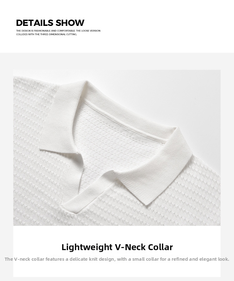 Men's Polo Shirt Lightweight Breathable V-neck Knit Pullover_voghion.com