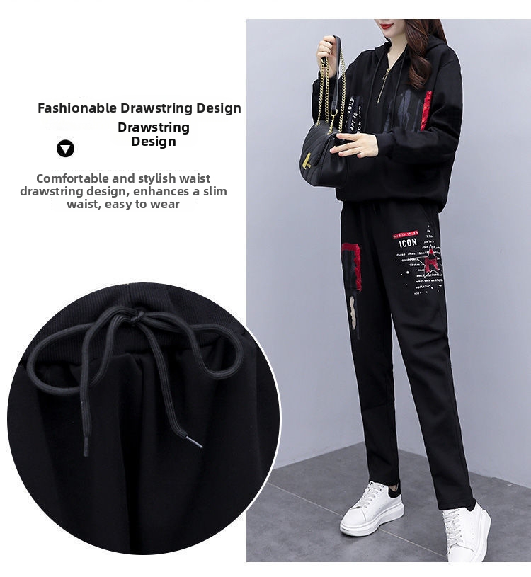Women's Clothing Plus Size Women's Loose Hooded Printed Sports Suit Set Casual Two Piece Set Style Spring Autumn_ecoleips.com