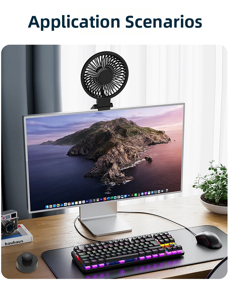 Mini ventilatore alimentato tramite USB con telecomando, supporto da tavolo o ventilatore a clip da appendere per schermo del computer in ufficio, potente_voghion.com
