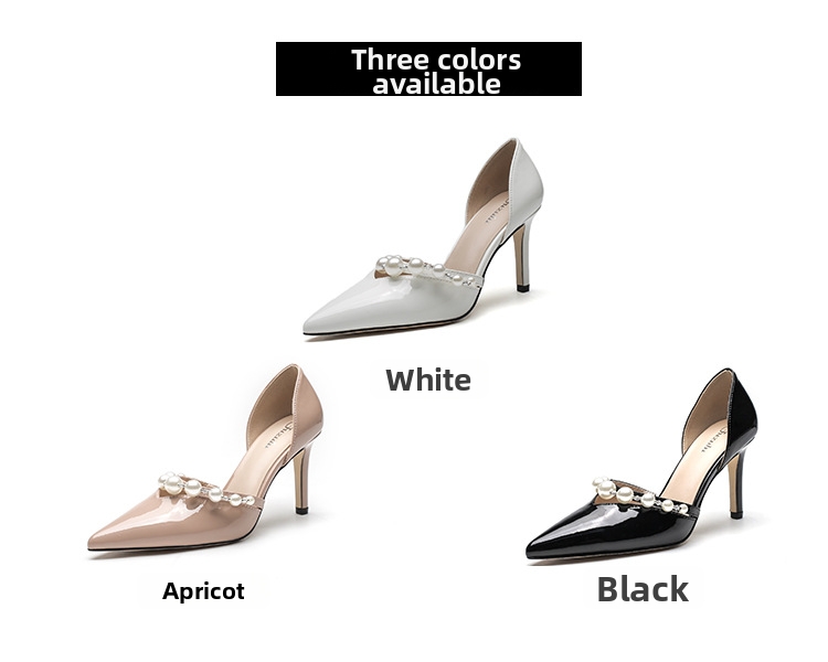 Women's Pearl Hollow Single Shoes A12 Stiletto Heel Pointed Toe Low Mouth Fashion High Heels Bridesmaid Banquet Wedding_vogvips.com