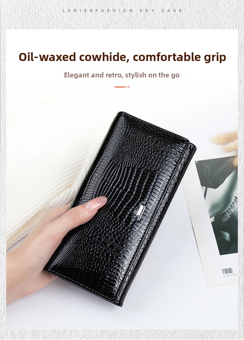 Genuine Leather Crocodile Embossed Women's Wallet Clutch Bag_voghion.com