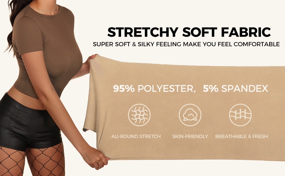 Women's round Neck Short Sleeve T-Shirt Navel Baring Pullover Top Fashionable Milk Silk Fabric European American Style Hot Girl Summer Thin Female_voghion.com