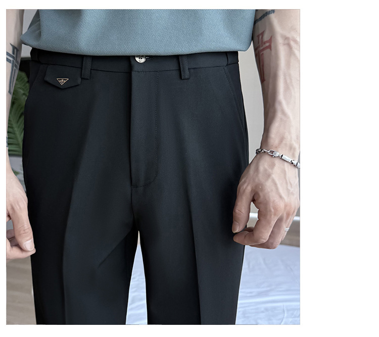 Men's Cropped Skinny Suit Trousers Casual Wedding Formal Business Spring Summer New Style_viptrois.com