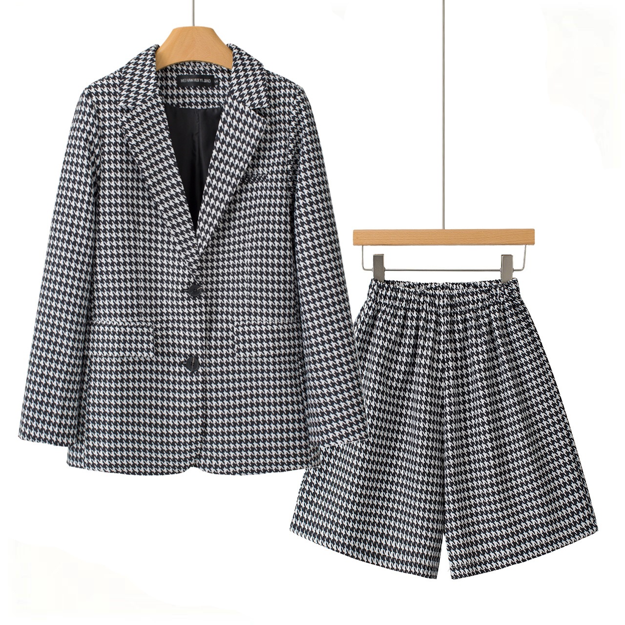 Petite Women's Hazy Blue Korean Style Suit And Shorts Set Relaxed Casual Versatile Slimming Two Piece Set_ecoleips.com