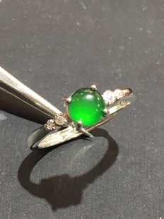 s925 Silver Plated with Natural Spicy Green Yang Green Guatemala Jade Ring Women's Ring Opening Adjustable