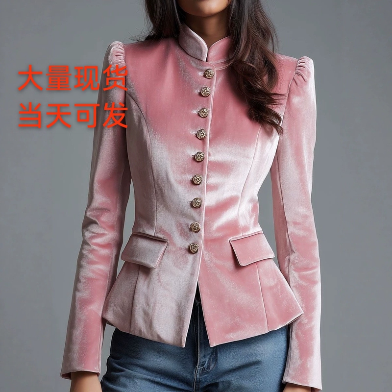European and American Foreign Trade Independent Site Amazon Cross-Border Women's Elegant Casual Velvet High-Neck Blazer